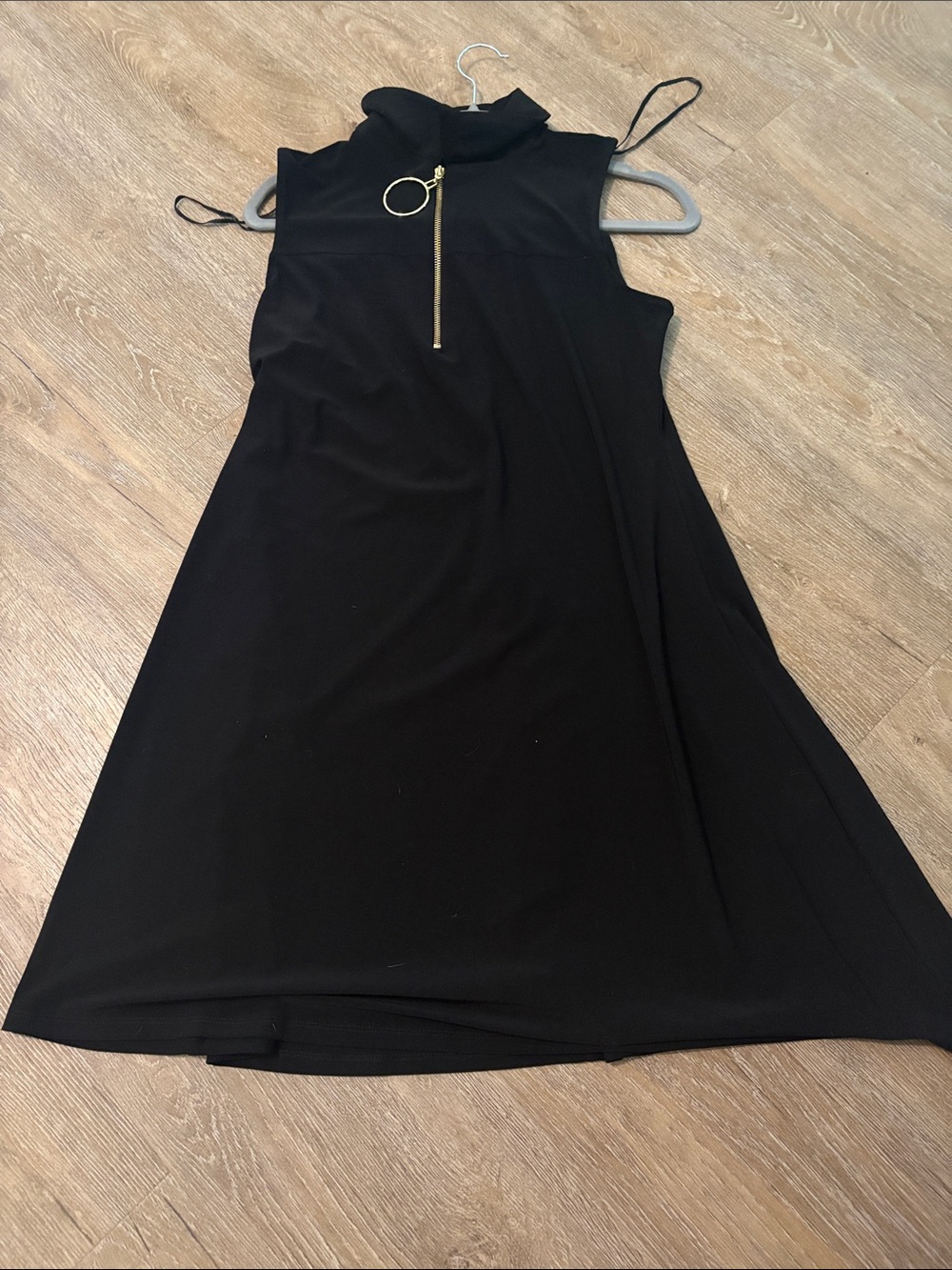 MSK Black Sleeveless Midi Dress with Gold Ring Zip